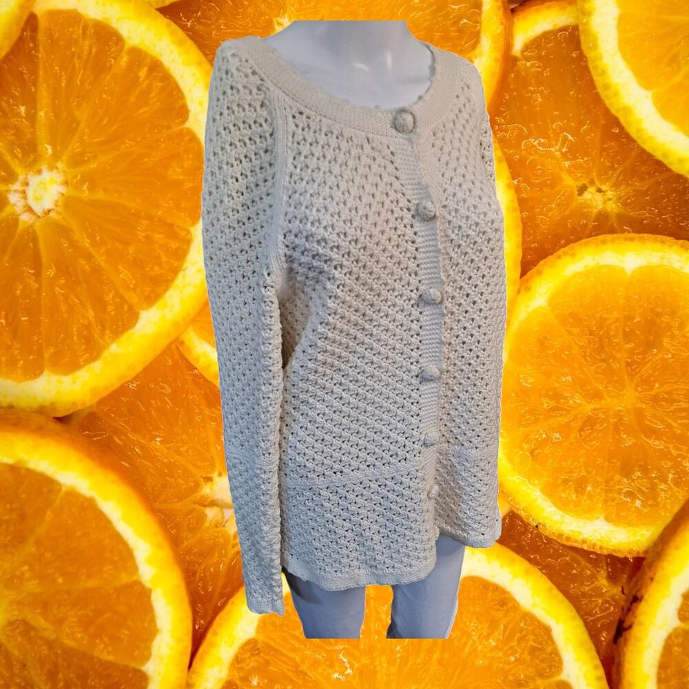 Emma James Woman’s Beige Long Sleeve Button Front Crochet‎ Knit Cardigan Size XL